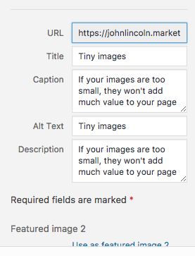 Make sure you add alt text, caption, and title info to your images