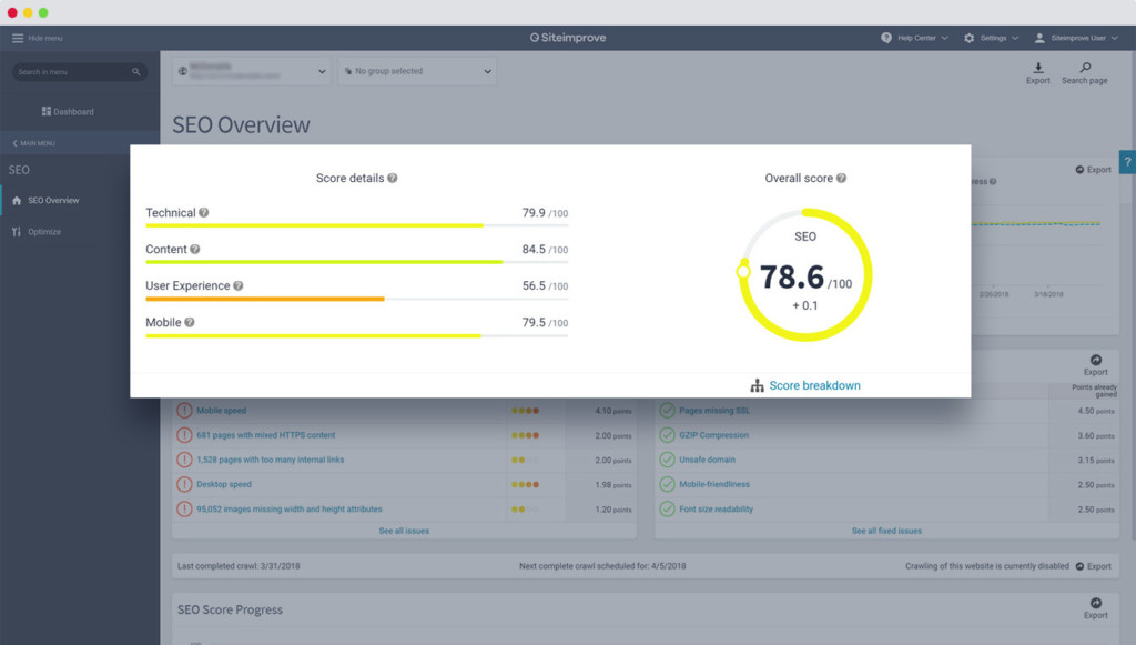 SiteImprove offers an on-page diagnostics report