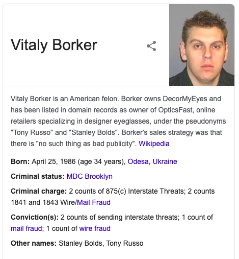 Vitaly Borker knowledge panel snippet