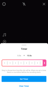 Timer screen for IG reels