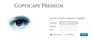 Copyscape Premium sign up screenshot