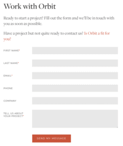 Example from Orbit Media: Contact Form Submission CTA